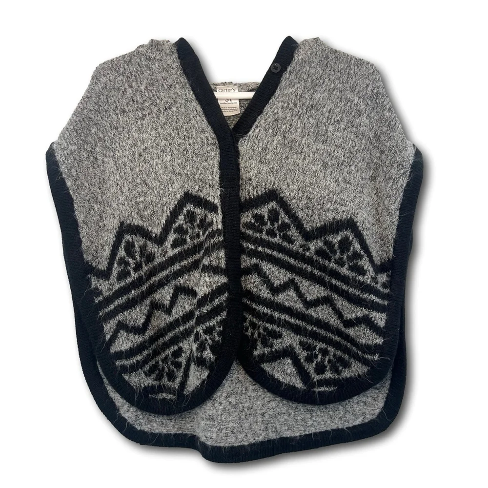 Carter's Girl Hooded Pullover Poncho Knit Black Gray Toddler Size 3T Sweater Top